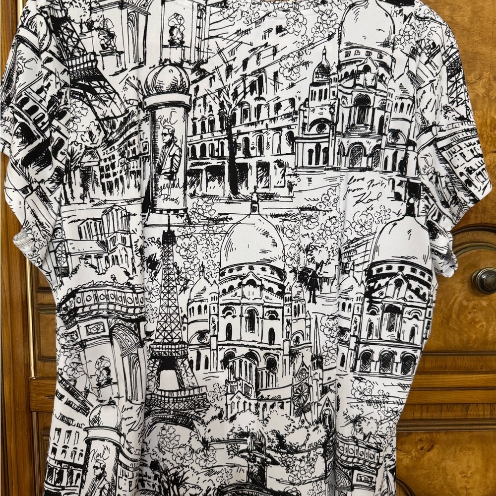 ⛲️👩🏻‍🎨Karl Lagerfeld Black and White Paris Sketch Short Sleeve Tee - Picture 3 of 3